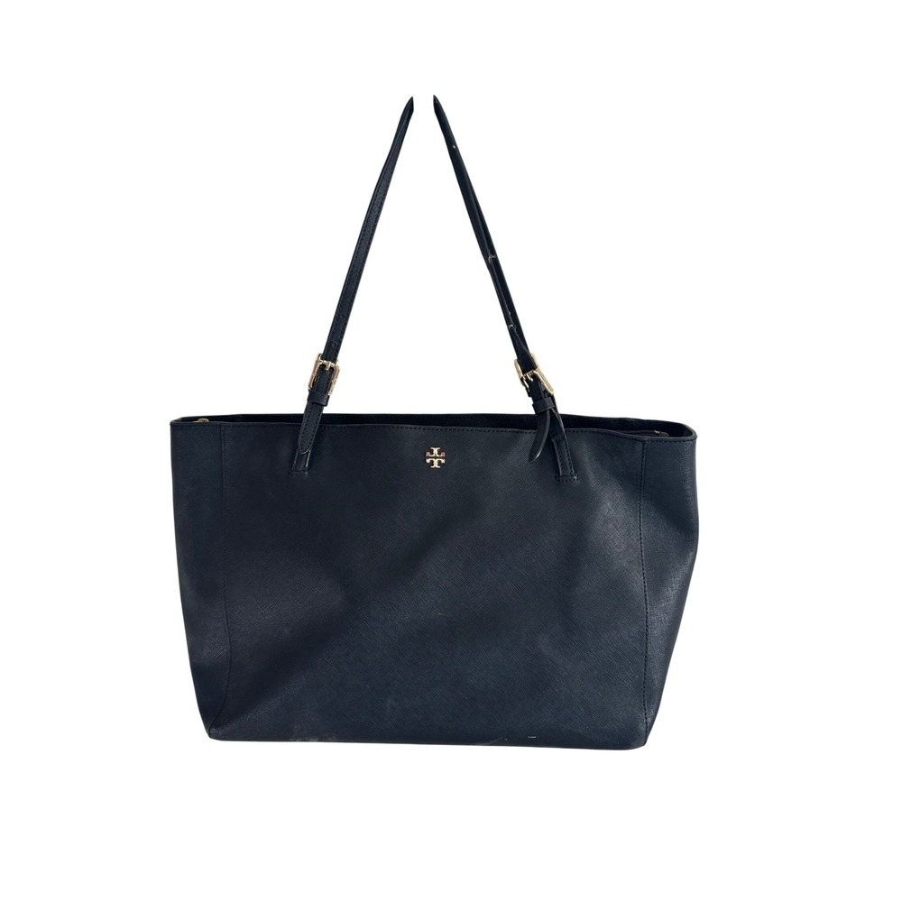 Tory Burch Emerson Tote Black Saffiano Leather Gold Hardware Shoulder Bag
